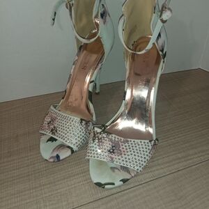 Ted Baker Floral Crystal-Studded Mint Green Ankle-Strap Heels